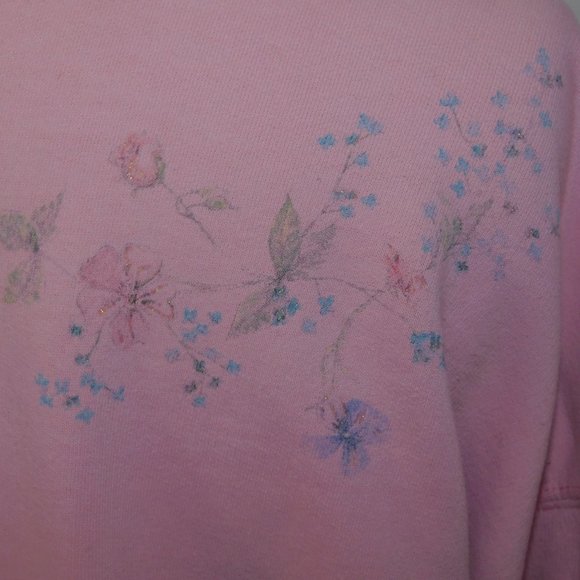 VTG 90s Northern Reflections Womens L Pink Floral Glitter detail  Sweatshirt - Picture 13 of 13